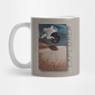 Explore travel exploring traveling surrealism moon planet desert aesthetic journaling voyage Mug